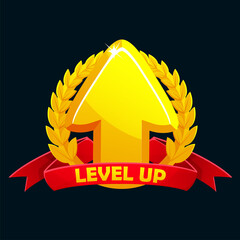 Wall Mural - Level up icon with red award ribbon and laurel. Level Up Sign Symbol for Game