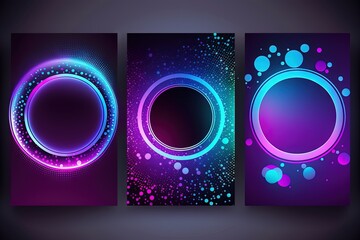 Canvas Print -  a set of three abstract banners with circles and bubbles on a dark background illustration of a circle with bubbles on a dark background with space for text.  generative ai