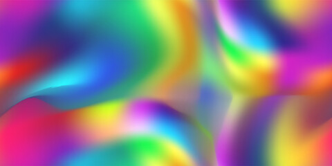 Holographic rainbow abstract seamless pattern. Vibrant Iridescent background in 80s and 90s style. Tie dye art gradient effect. Unicorn wallpaper. Fairy tale backdrop. Gradient mesh
