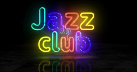 Wall Mural - Jazz Club neon symbol. Light color bulbs. Nightlife music nightclub and bar  abstract seamless and loopable concept. 3d flying through the tunnel animation.