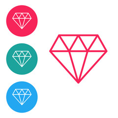 Poster - Red line Diamond icon isolated on white background. Jewelry symbol. Gem stone. Set icons in circle buttons. Vector