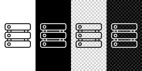 Sticker - Set line Server, Data, Web Hosting icon isolated on black and white, transparent background. Vector