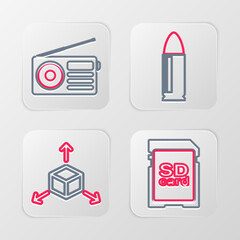 Wall Mural - Set line SD card, Isometric cube, Key and Radio icon. Vector