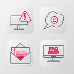 Poster - set line monitor with faq information, envelope, speech bubble angry smile and exclamation mark icon