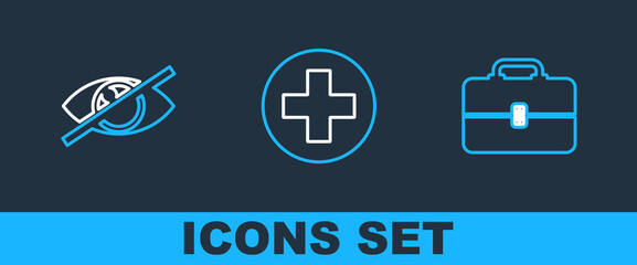 Poster - Set line Toolbox, Invisible or hide and Medical cross in circle icon. Vector