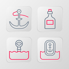 Wall Mural - Set line Location with anchor, Periscope, Rum bottle and Anchor icon. Vector