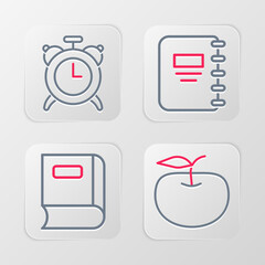 Canvas Print - Set line Apple, Book, Notebook and Alarm clock icon. Vector