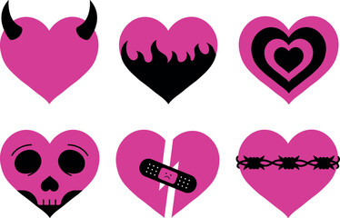 Y2k emo gothic hearts stickers, Aesthetic nostalgic 2000s goth girly elements