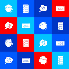 Poster - set man with a headset, create account screen on mobile, speech bubble phone call and page 404 error