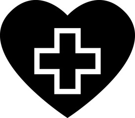 Cross in Heart Symbol First Aid Healthcare Black Sign Icon. Vector Image.