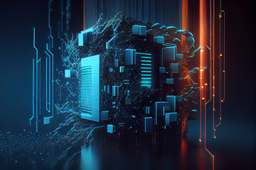 Poster - Futuristic background with glowing light effect, digital illustration generative AI.