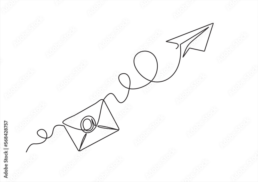 Mail Main Line Drawing continuous one line drawing of Email message post letter send ...