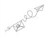 continuous one line drawing of 
Email message post letter send illustration sketch outline drawing.One line paper plane and envelope.  