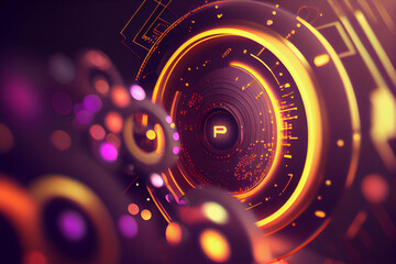 Aufkleber - Neon Hexagon Tunnel modern background, digital illustration generative AI.