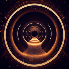 Aufkleber - Neon Hexagon Tunnel modern background, digital illustration generative AI.