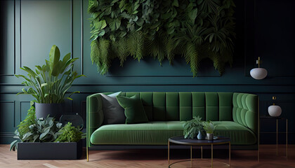 Wall Mural - Green vertical wall  in a modern living room