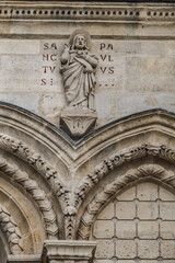 Wall Mural - Fragments of the facade of Basilica of Saint-Denis (Basilique royale de Saint-Denis, from 1144) - former medieval abbey church in city of Saint-Denis, a northern suburb of Paris. France.