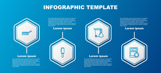 Canvas Print - Set line Brush for cleaning, Adhesive roller, Trash can and garbage bag and Kitchen dishwasher machine. Business infographic template. Vector