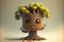 A Cute Adorable Tree Character Generative Ai Rendered In The Style Of Children-friendly Cartoon Animation Fantasy Style