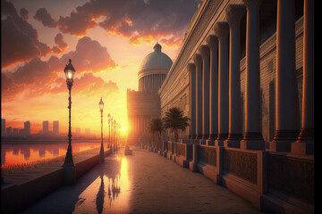 Sticker - A beautiful sunset was seen in Egypt near Library of Alexandria Street. Generative AI