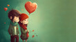 Adorable Cartoon Couple in Love Graphic Art Illustration - Generative AI