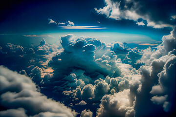 Canvas Print -  Clouds and sky from airplane window.  Generative AI.