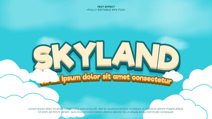 Poster - Skyland 3D Vector Text Effect with sky and cloud background