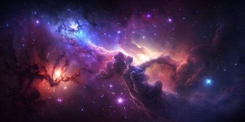 Wall Mural - Night Sky, Universe filled with stars, nebula and galaxy, Space Blue Purple Background, Illustration generativ ai