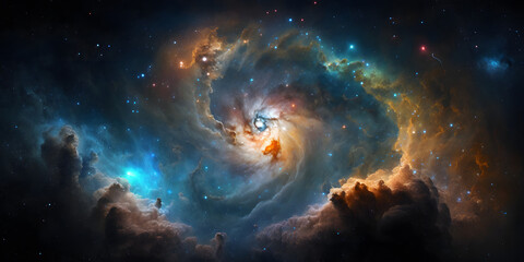 Wall Mural - Night Sky, Universe filled with stars, nebula and galaxy, Space Background, Illustration generativ ai