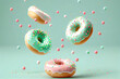 Pastel donuts with frosting in motion, 3d illustration, Generative IA