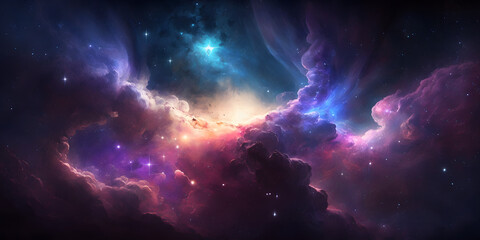 Wall Mural - Night Sky, Universe filled with stars, nebula and galaxy, Space Background, Illustration generativ ai
