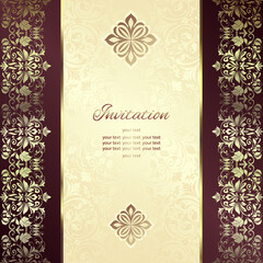 Sticker - Vintage background mandala business card invitation with golden lace ornaments and art deco floral decorative elements