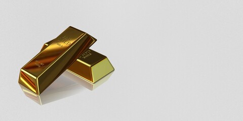 Two Golden Bars, background, bank bullions, investment, finance, currency market. 3D Render