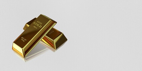 Two Golden Bars, background, finance, investment, bank bullions, currency market. 3D Render