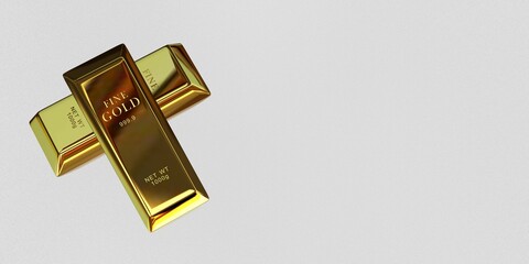 Two Golden Bars, background, bank bullions, capital, finance, currency market. 3D Render