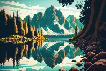 Poster - Jasna lake features stunning mountain reflections. Slovenia's Triglav National Park. Generative AI