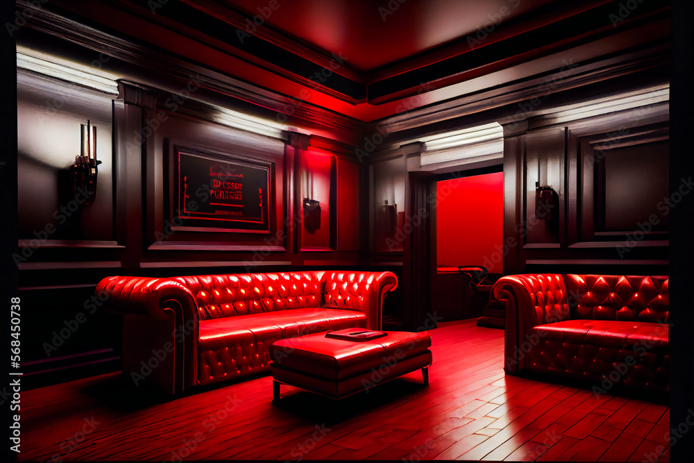 Red Interior of luxury nightclub, restaurant. Lounge bar. Generative AI ...