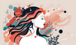 © Andre Hirai - beautiful young girl with hair in the wind, Abstract vector illustration, Abstract and minimalist design