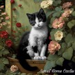 Carte postale Vintage d'un chaton au milieu de fleurs