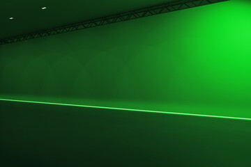 Wall Mural - Creative green stage interior with mock up place on wall. Performance and advertisement concept. 3D Rendering.