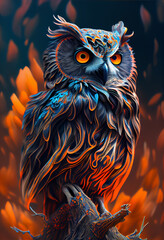 Aufkleber - Beautiful abstract surreal Owl background