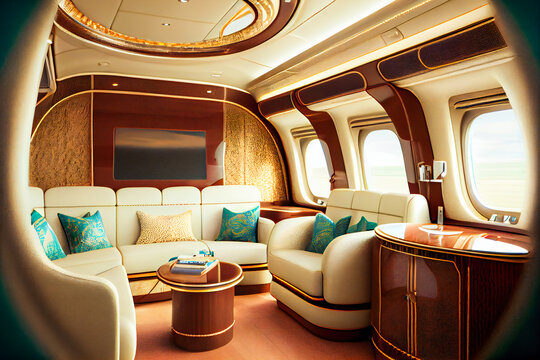 luxury interior in the modern business jet. generative ai.
