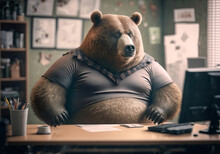 Portrait of bear working in an office. generative ai