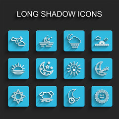 Wall Mural - Set line Sun, Cloud, with moon and stars, Sleeping, Moon, icon and Sunset icon. Vector