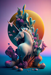 Wall Mural - Beautiful abstract surreal unicorn background