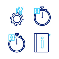 Poster - Set line User manual, Stopwatch, and Wrench and screwdriver in gear icon. Vector