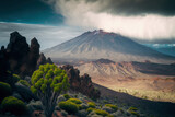 Fototapeta  - A cloudy day in Tenerife, Spain's Canary Islands' El Teide National Park. Generative AI