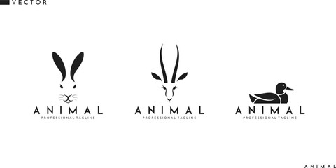 Sticker - Wild animal. Abstract antelope rabbit and duck