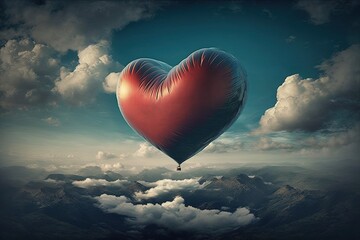 Wall Mural - a heart-shaped balloon in the sky, generative artificial intelligence 