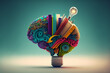 Colorful human brain. Self care and mental health concept, positive thinking, creative mind, generative AI